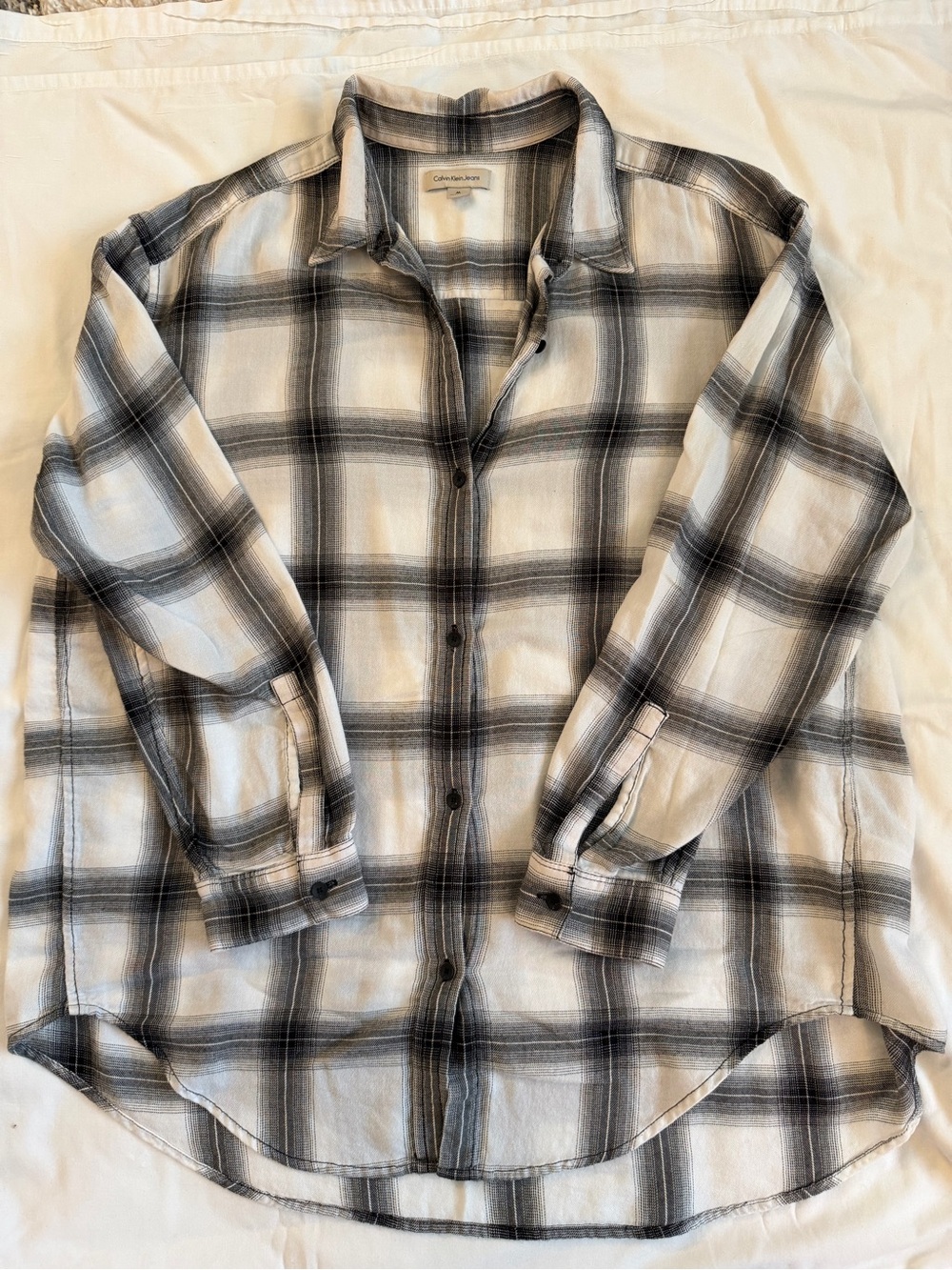 Ladies Calvin Klein Gray & White Plaid Button-Down Shirt